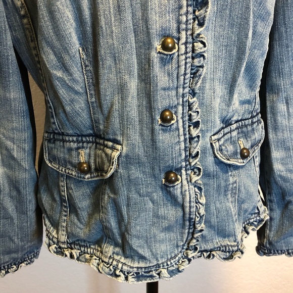 J Jill Denim Jean Jacket Medium Ruffle Trim - Picture 3 of 7